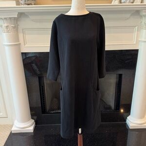 Boden Black Textured Shift Dress with Pockets | Size 18R (US 14R) | 100% Cotton